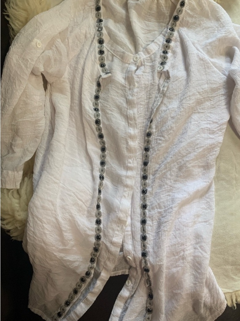 Xception White Lightweight Gauze Top with Textured Weave